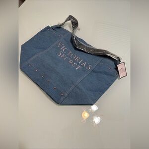 Victorias Secret Blue Denim Jean Tote Travel Bag New Rare Bags Tags
